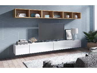 Mobilier living Calabria C33 WHITE (Alb + Stejar auriu) (fără iluminat)