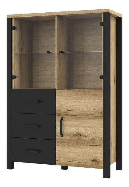 Vitrína Oralee Typ 44 (dub grand natural + čierna matná)