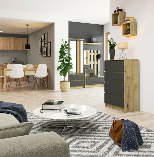 Comodă Kneset (stejar artisan + grafit)