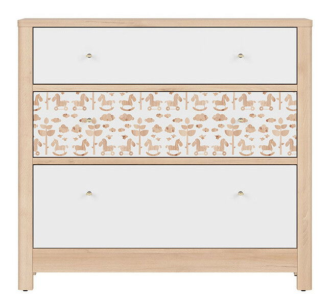 Komoda BRW Timon KOM3S (buk iconic + biela + koníky + biela)