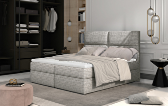 Pat matrimonial Boxspring 185 cm Alyce (gri deschis Berlin 01) (cu saltele)