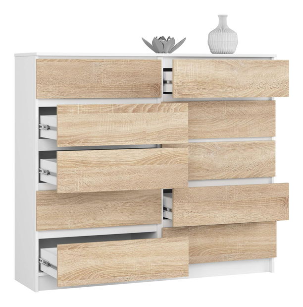 Komoda Keanu V (bijela + hrast sonoma)