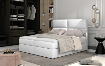 Pat matrimonial Boxspring 165 cm Alyce (alb) (cu saltele)