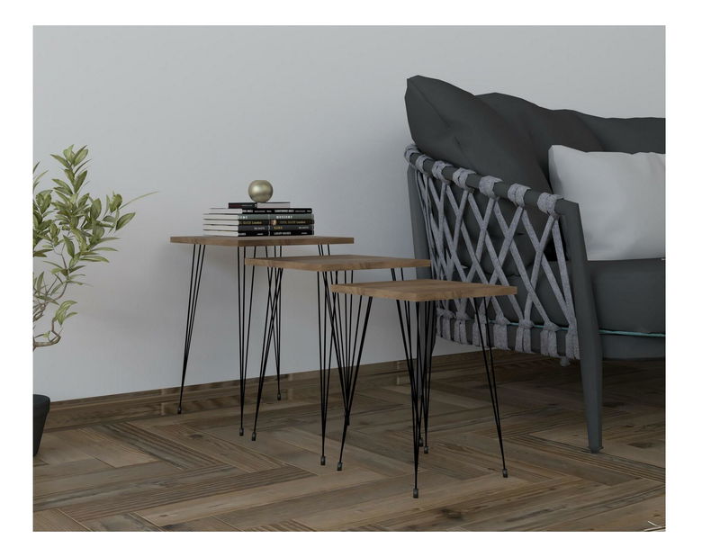 Set 3 kom. stolića za kavu Pakamo (orah + crna)