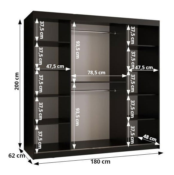 Šatníková skriňa Riven 1 180 (biela matná + čierna matná)