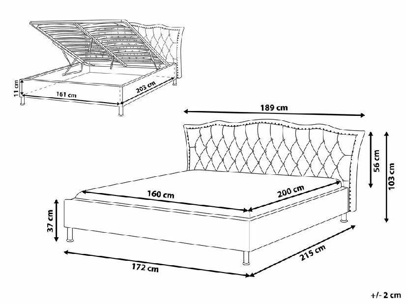 Bračni krevet 160 cm MATH (s podnicom i prostorom za odlaganje) (siva)