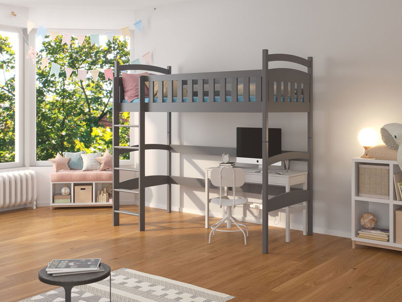 Dječji krevet na kat 200x90 cm Milo (s podnicom i madracem) (grafit)