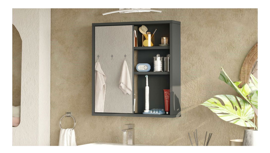 Viseći kupaonski ormarić Nastoretta (s ogledalom) (antracit)