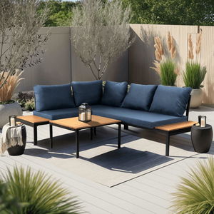 Set mobilier de grădină Necasario (albastru marin + negru) (pentru 4 persoane)