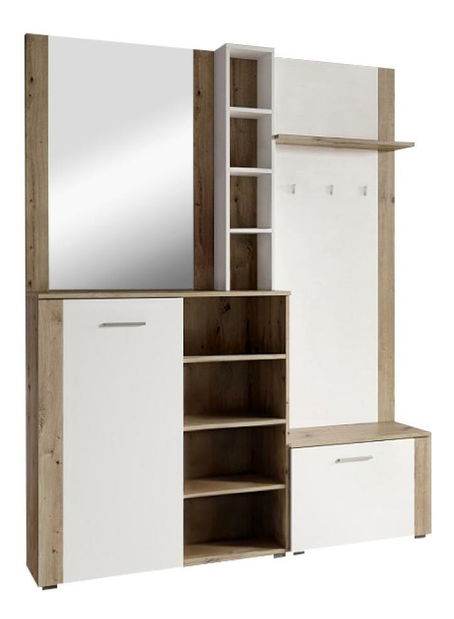 Set mobilier hol Fulgores (stejar artisan + alb) (cu oglindă)