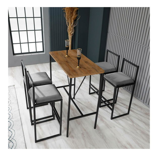 Set de sufragerie – Nathaniel (gri + negru + nuc) *resigilat