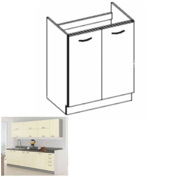 Dolná kuchynská skrinka pod drez 80 ZL 2F BB Pleitton (vysoký lesk krémový)