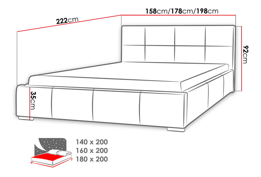 Pat matrimonial 180 cm Alizee (gri)