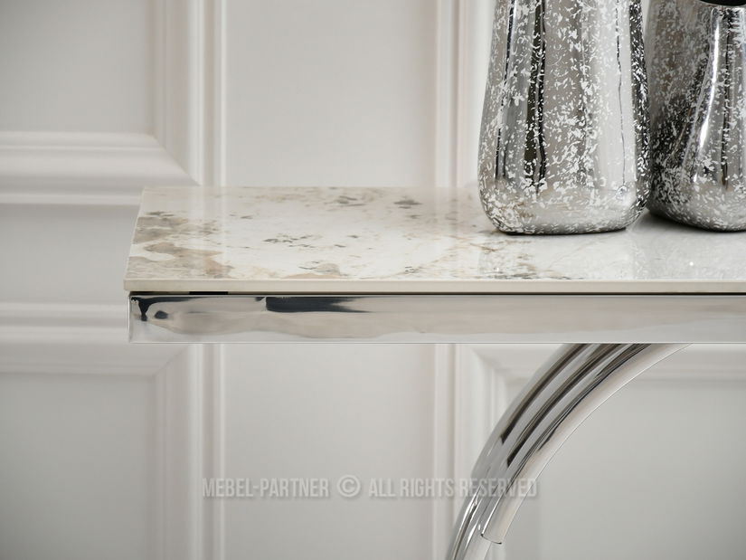 Konzolový stolík Tess (sivý mramor + chrómová)