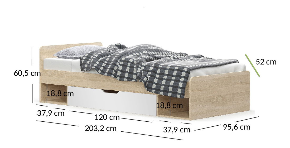 Pat de o persoană 90 cm Terrell (Stejar sonoma + alb) (fără saltea și somieră)