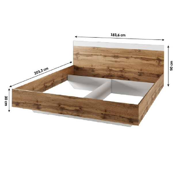 Franciaágy 180 cm Gaila (wotan tölgy + fehér)