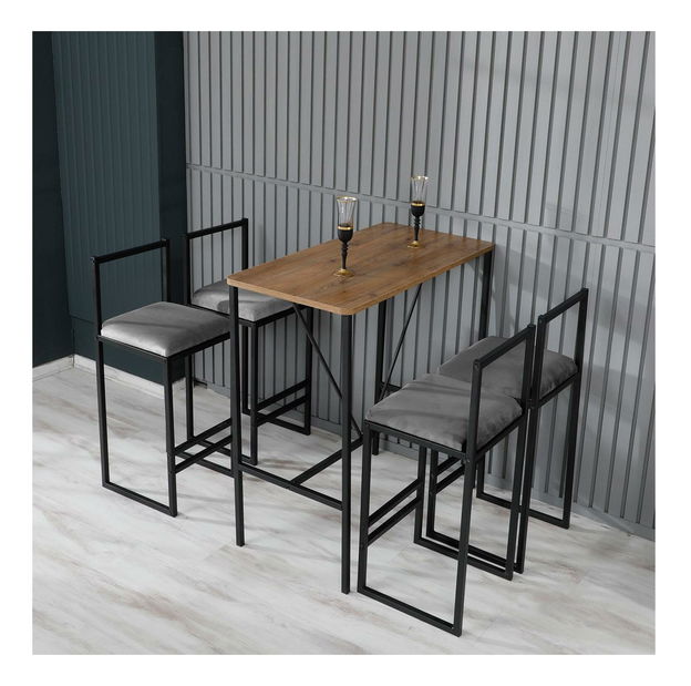 Set de sufragerie – Nathaniel (gri + negru + nuc) *resigilat