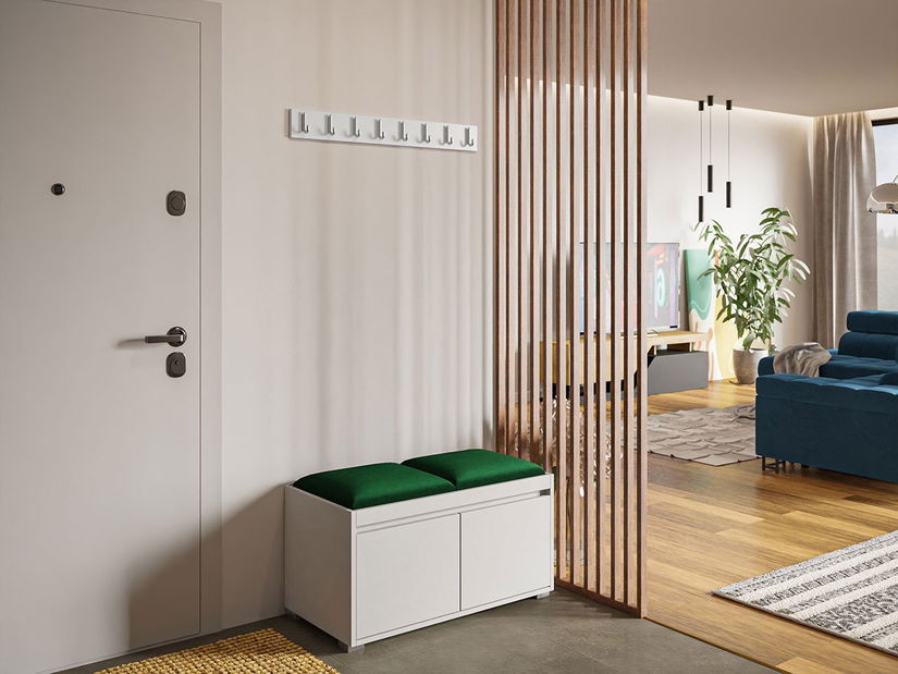 Előszoba bútorok Konkor 80 + 2 db kárpitozott falpanel Pag 40x30 (fehér + sötétzöld) *bazár