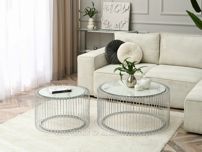 Măsuță de cafea Nils M (marmură albă + crom)