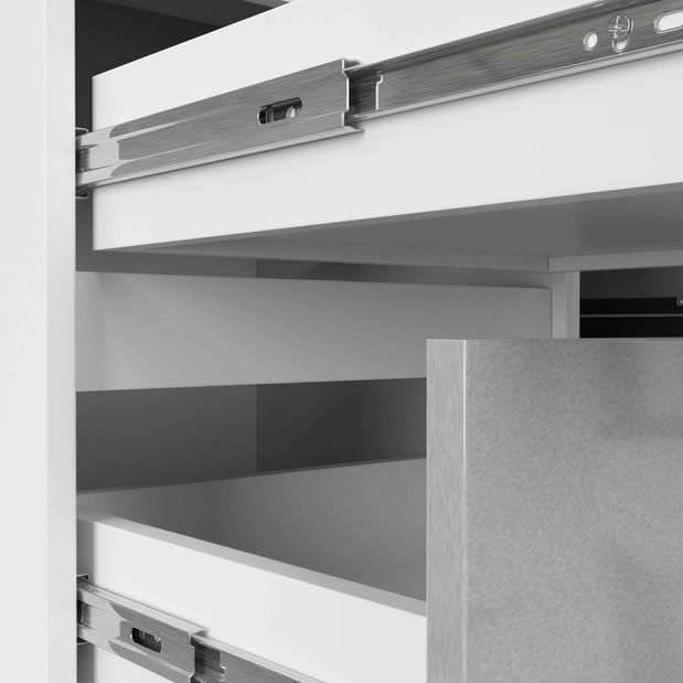 Masă PC de colț Bienvenida (alb + lucios metal) (S)