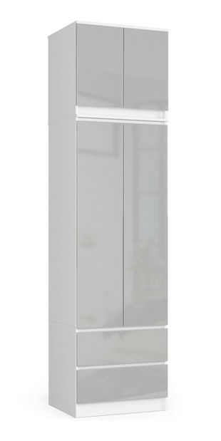 Šatníková skriňa Slots (biela + lesk kovový) (s nadstavbou)