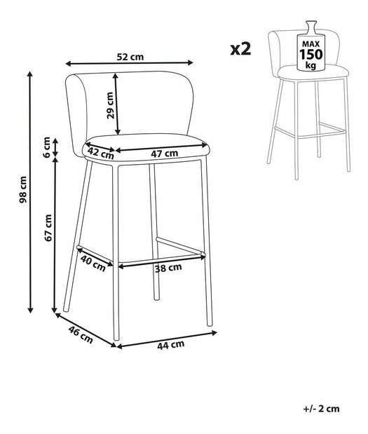 Set 2ks barových stoličiek Minik (sivá)