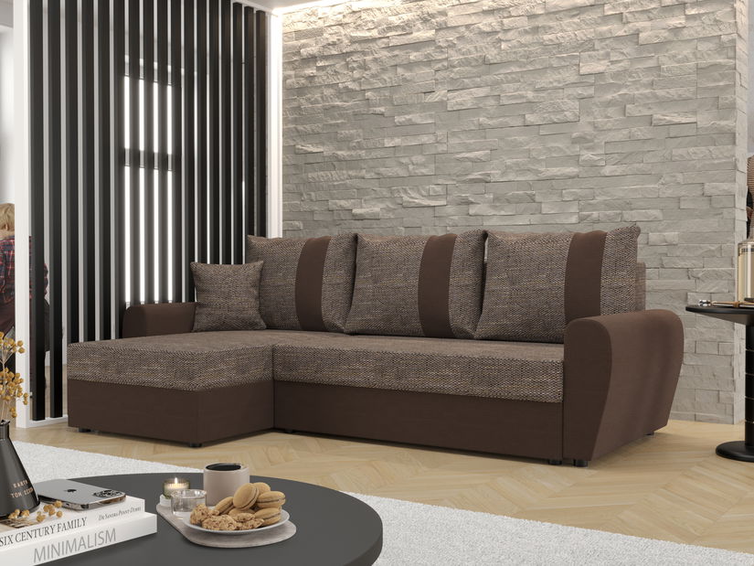 Rohová sedacia súprava Daven L (hnedá + hnedá) (L)