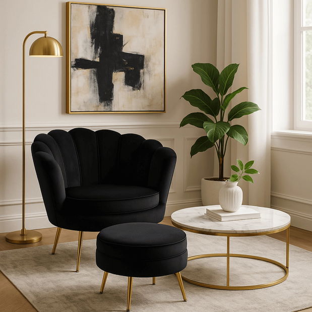 Kreslo Guarida (čierna) (s taburetkou)