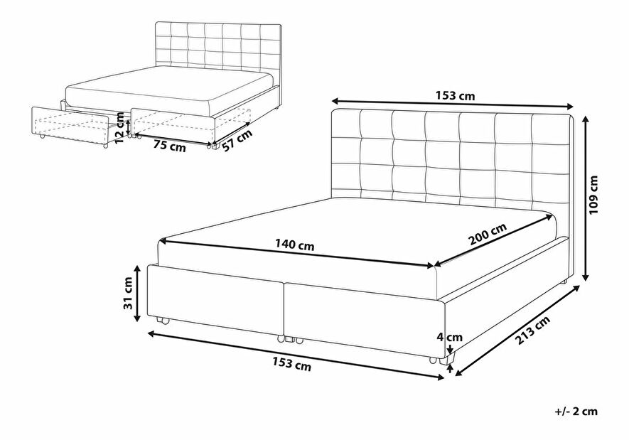Bračni krevet 140 cm Rhiannon (smeđa) (s podnicom i prostorom za odlaganje)