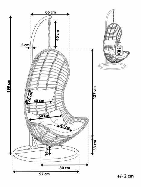 Závesné kreslo so stojanom PINOGRO (polyratan) (sivá)