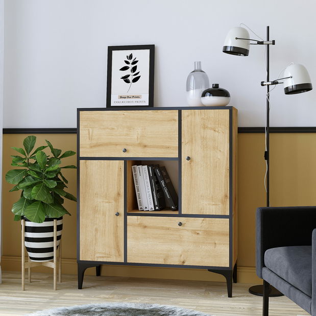 Dulap Perla (stejar safir + negru)