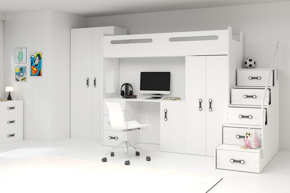 Krevet na kat 80 x 200 cm Moxxo 4 (bijela + bijela) (s podnicom, madracem i prostorom za odlaganje)