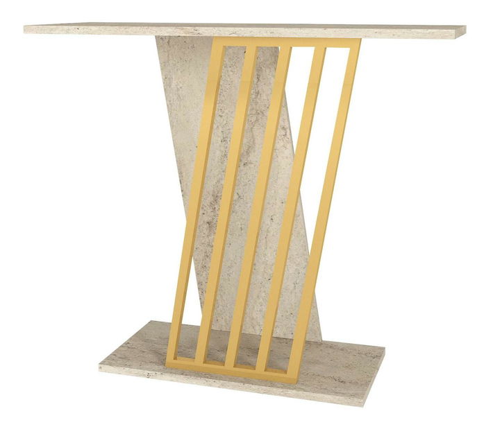Konzolový stolík Glumy (zlatá + travertín) 