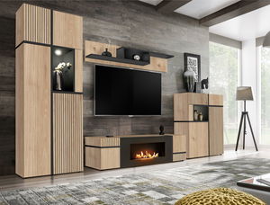 Mobilier living Carlyn HJZ CS-K (Stejar jackson hickory + Negru) (cu iluminat) (cu bioșemineu)