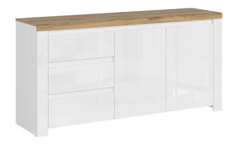 Comodă Vilgi 2D3S (alb ultra lucios + Stejar wotan)