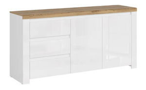 Comodă Vilgi 2D3S (alb ultra lucios + Stejar wotan)