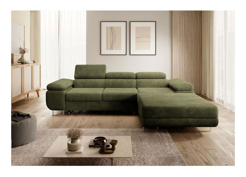 Kutna garnitura Grande (D) (maslinasto zelena + krom)