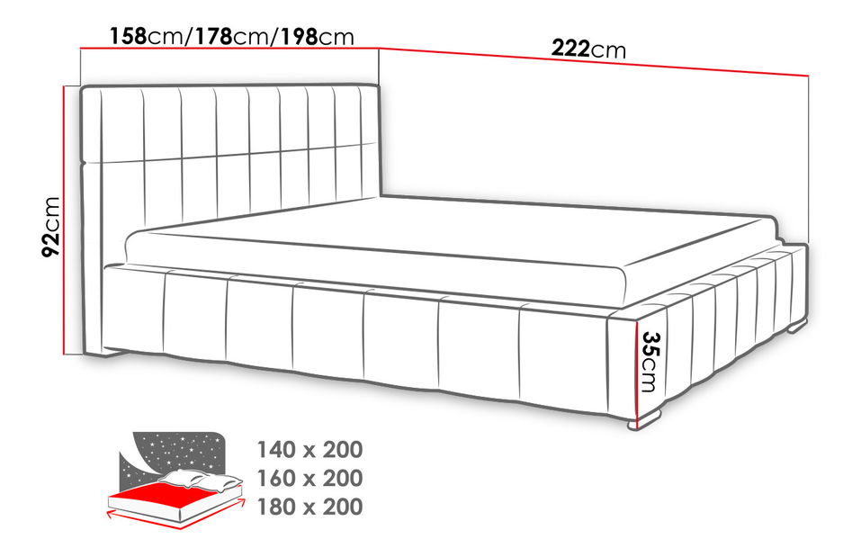 Pat tapițat cu sp. depozitare Mikael (160x200) (Rico 1)