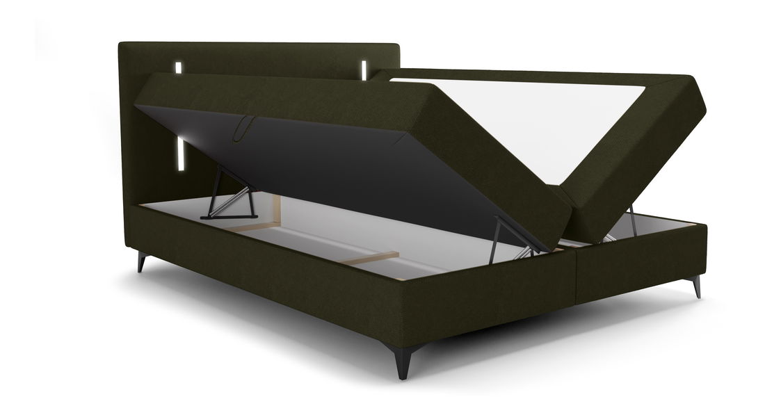 Franciaágy 180 cm Ortega Bonell (oliva zöld) (ágyráccsal, tárolóhellyel) (LED világítás)