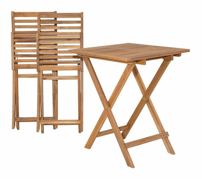 Bistro szett FIJI (masszív) (világosbarna) (kék párnákkal)