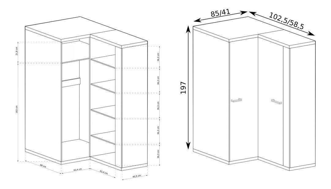 Kutni ormar za garderobu Milley 14 (hikorija)