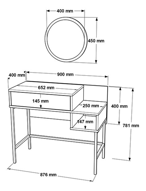 Fésülködőasztal Vega 31 (fehér + arany)