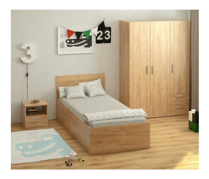 Jednostruki krevet (ležaj) 90 cm Discutibles (hrast craft zlatni) (sa podnicom) (sa prostorom za odlaganje)