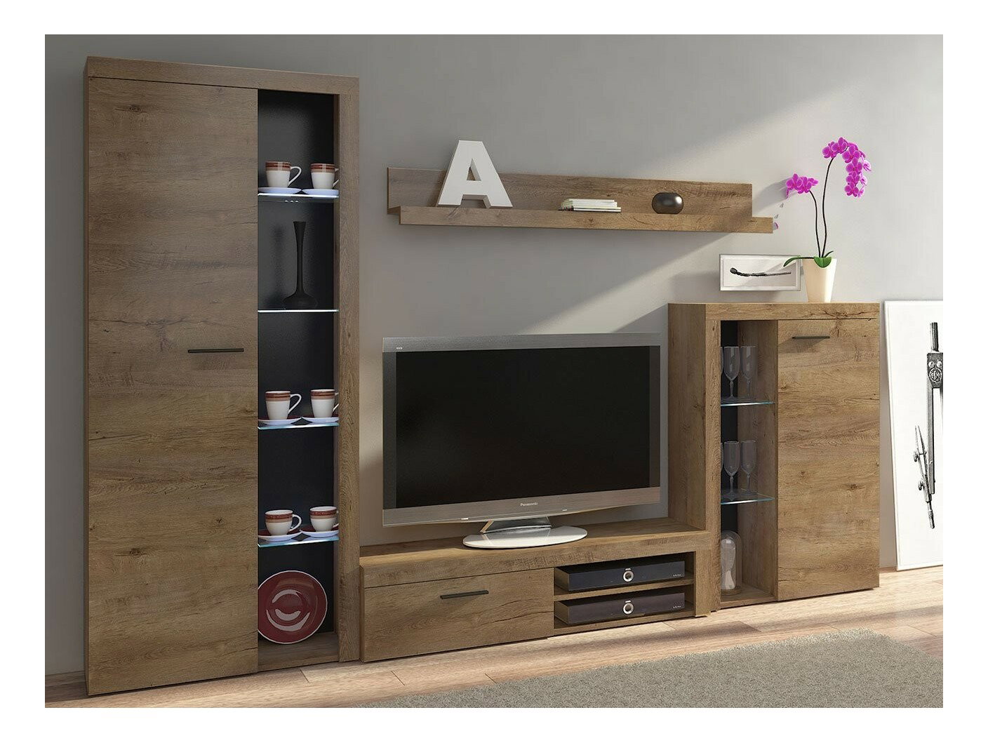 Mobilier living Rokara (stejar Lefkas) (iluminat LED)