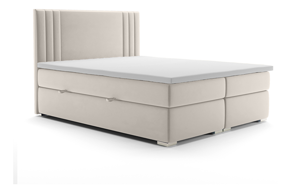 Pat matrimonial Boxspring 160 cm Morcano (crem) (cu sp. depozitare)