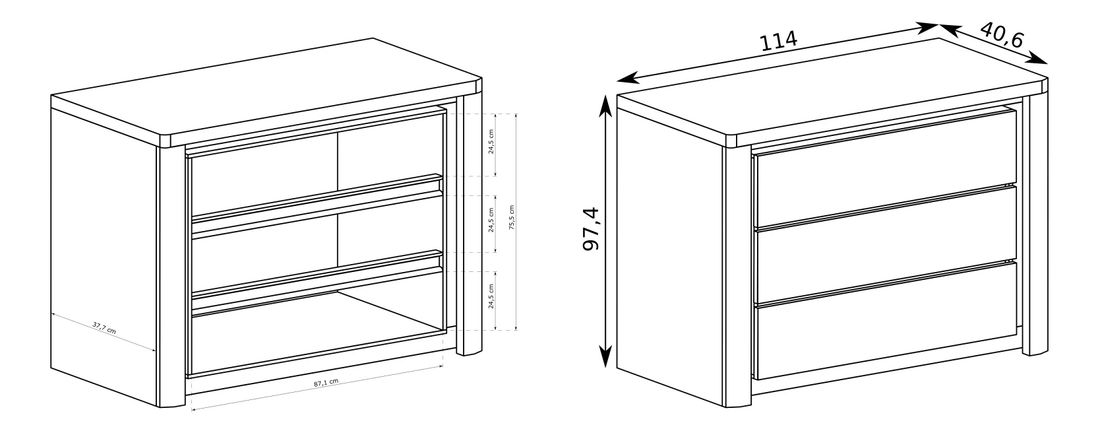 Komód Livia 06 (LED világítással) (ribbeck tölgy + fényes fehér)