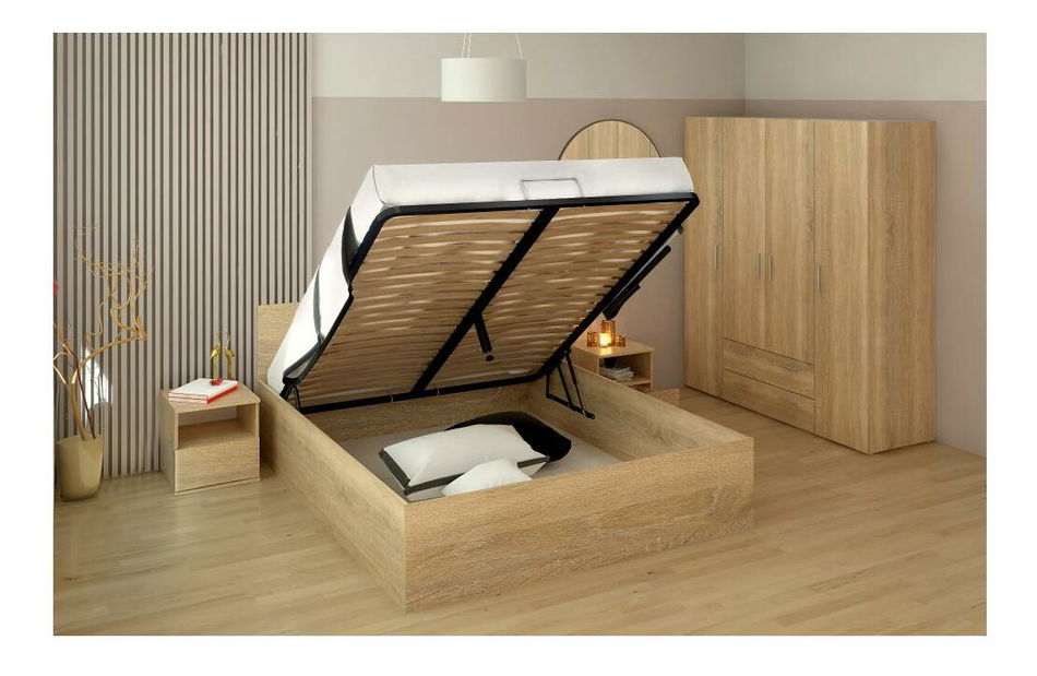 Manželská posteľ 160 cm Discutibles (dub sonoma) (s roštom) (s úl. priestorom)