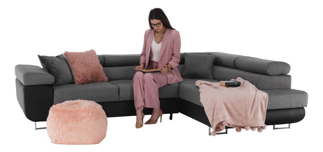 Rohová sedacia súprava Geller (P) (čierna + sivá)