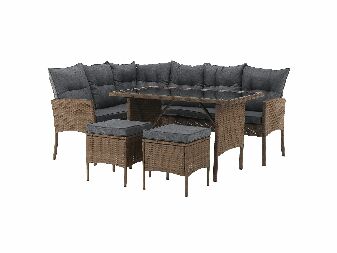 Set mobilier de grădină din ratan RANDA (natural + gri deschis) (pentru 8 și mai multe persoane)