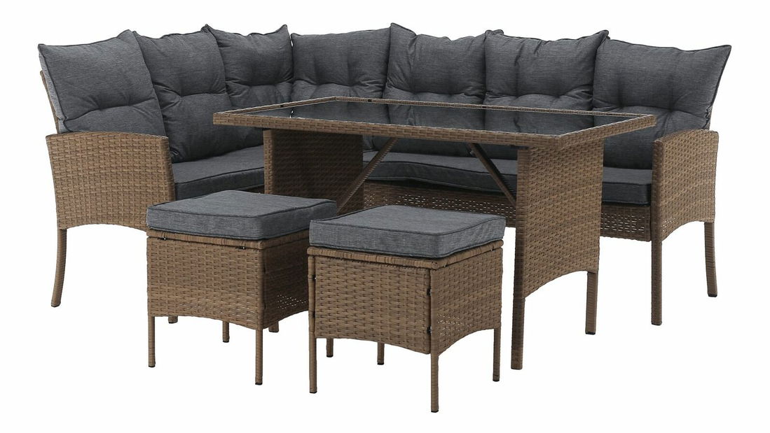 Kerti rattan szett RANDA (natúr + világosszürke) (8 vagy több személy részére)